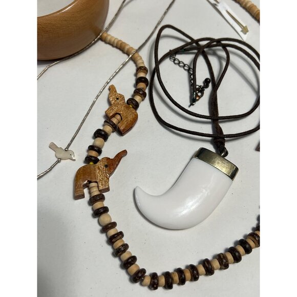 Boho Wood & Shell Jewelry Set With Elephant & Bird - Picture 2 of 7